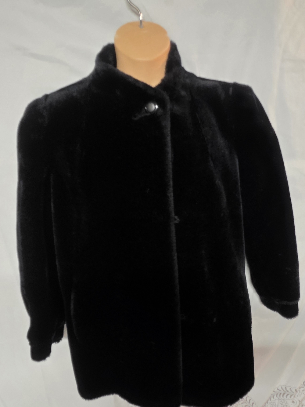 VTG G-4000 Black Faux Fur Coat Jacket Mid Length Mob Wife Glam Made in USA